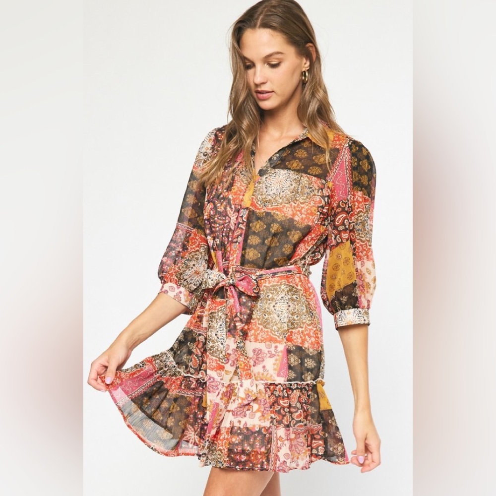 Entro Vibrant Patchwork Mini Dress